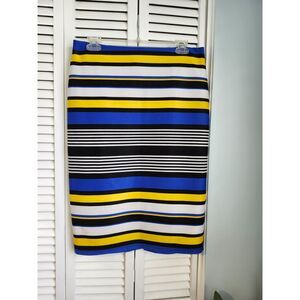 NYCC Pencil Skirt Bodycon Pull On Stretch Striped Bold Yellow Blue Medium